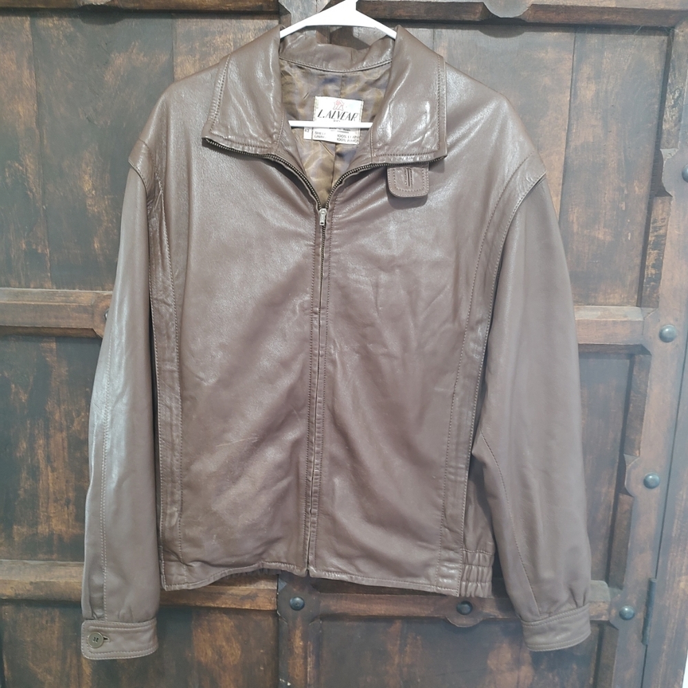 Men's Vintage Luis Alvear Leather Bomber Brown Jacket Lined Size 42 Large